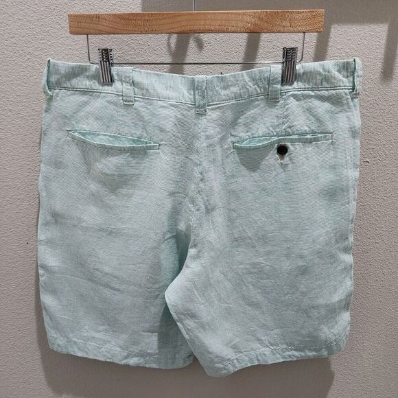 J Crew Linen Shorts Men’s 35 Green White Striped 9”‎ Inseam Casual Lightweight - Picture 2 of 7
